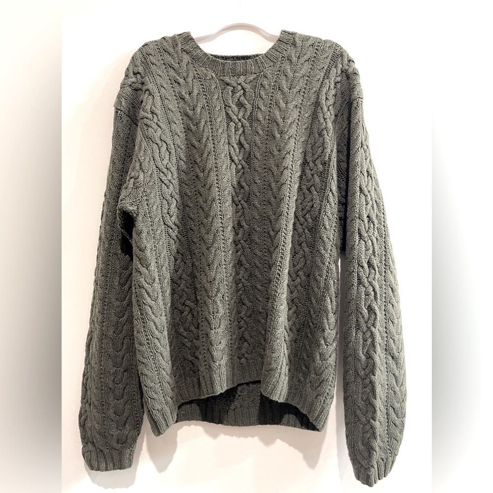 Vintage cable knit sweater, green, EUC